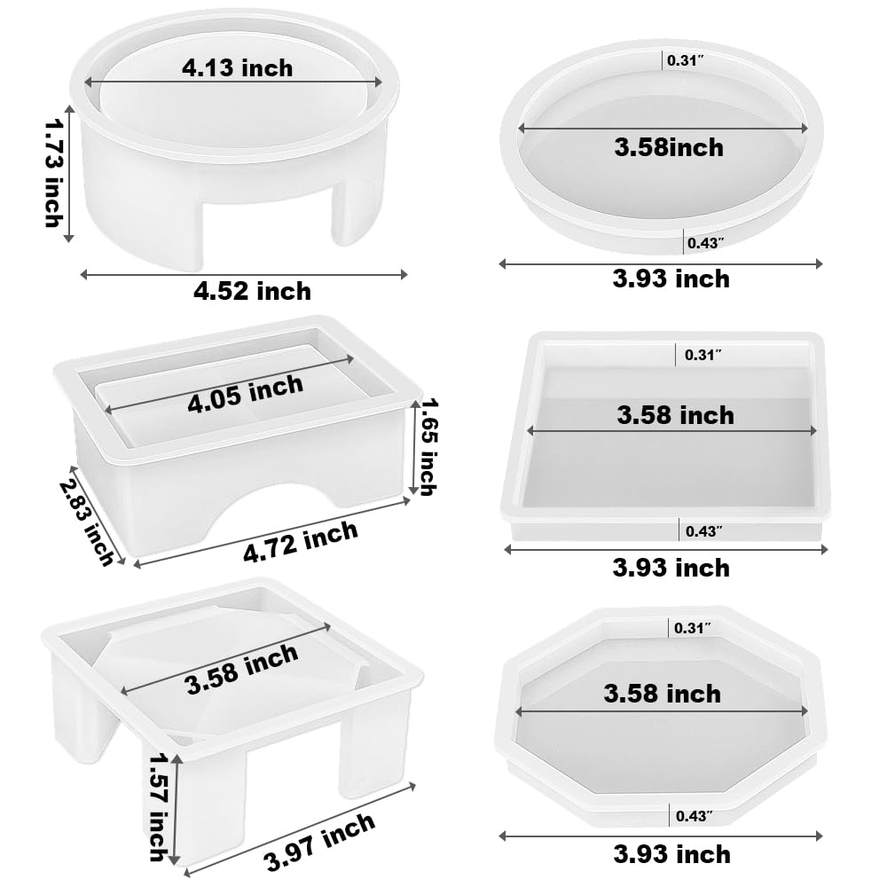RESINWORLD Set of 3 Thick Square Octagon Round Coaster Molds with Matching Holder Mold, Shiny Coaster Silicone Molds for Resin Casting ResinWorld