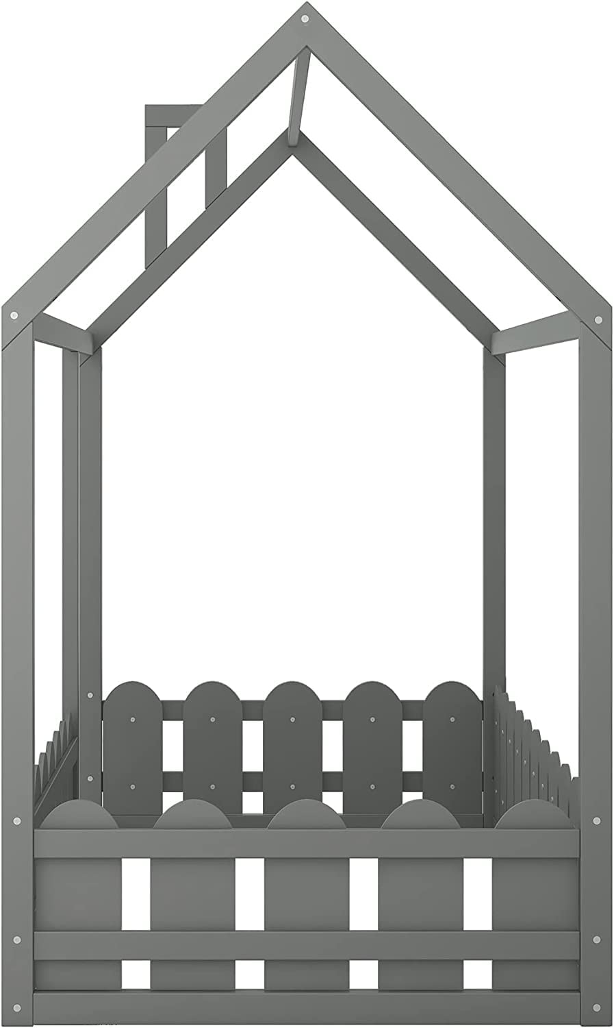 Harper & Bright Designs Grey Twin House Bed Frame with Fence Rails for Kids Harper & Bright Designs