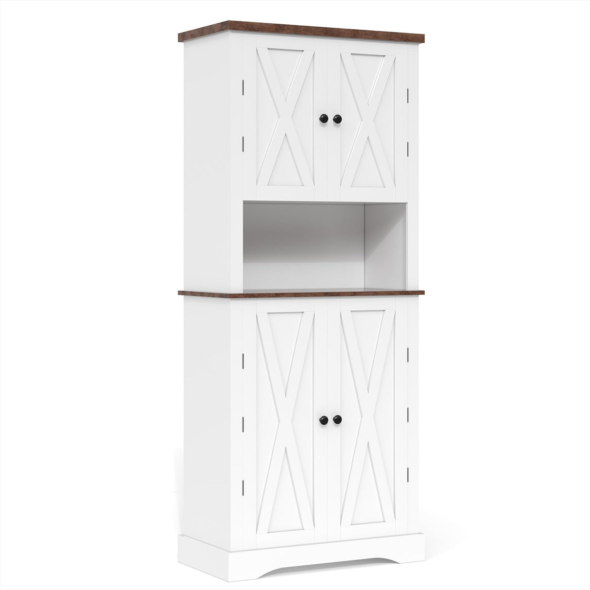 Apicizon 72" Kitchen Pantry Cabinet, Freestanding Kitchen Pantry Storage Cabinets with Barn Doors & Shelves, Utility Hutch Cabinet, Cupboard Organizer for Dining Room Living Room Bathroom Apicizon