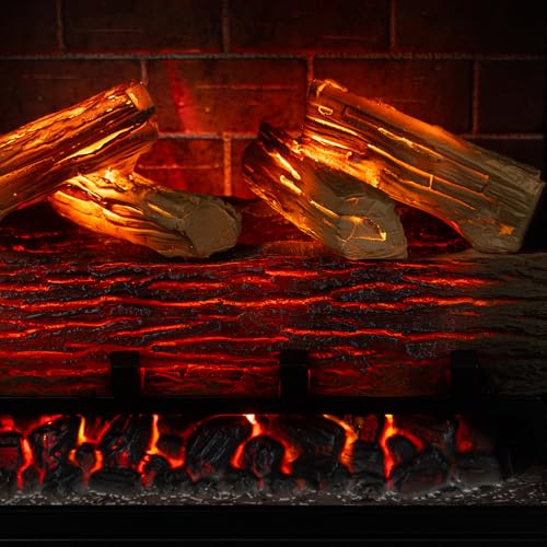 Modern Ember Uptown 23" Smart Electric Fireplace Insert, Alexa/WiFi Enabled - Includes Remote, 1,000 Sq Ft Electric Heater with Realistic Ember Bed & Log Set, Brick Background Modern Ember