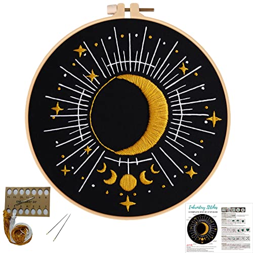 Louise Maelys Tarot Embroidery Kits for Beginners with Moon Pattern,Adults Starter Cross Stitch Kit DIY Needlepoint