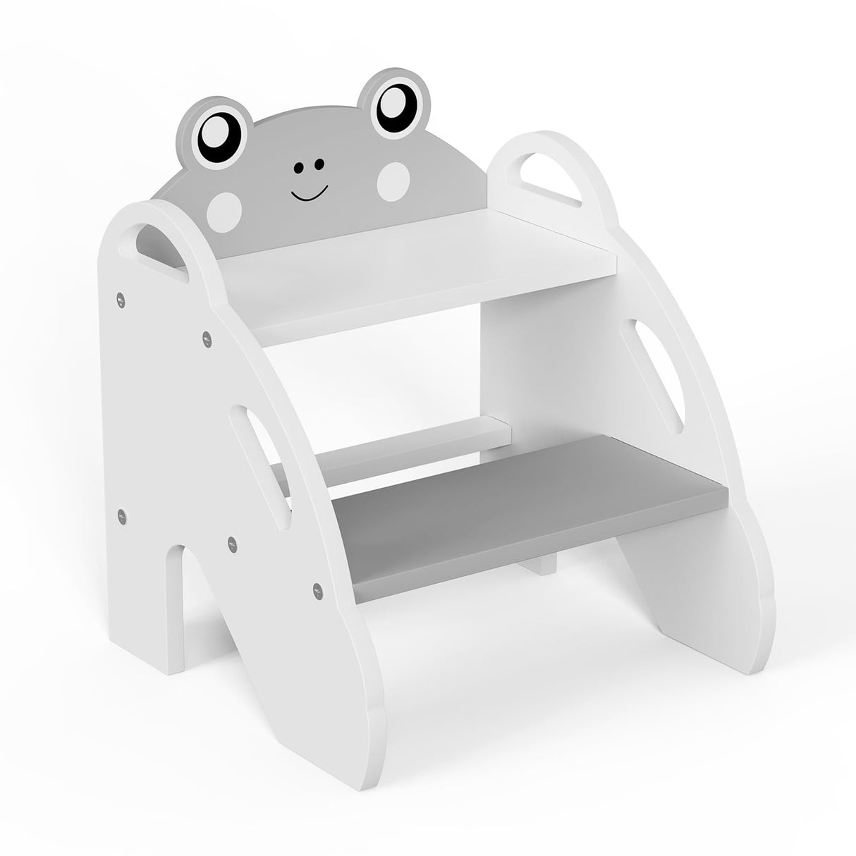 Ndahjahd Wooden Toddler Step Stool for Bathroom Sink,2 Step Stool for Kids,Kitchen Standing Tower,Children Learning Helper Stool with Safety Handles,Cute Kids Step Stool for Potty Training,Gray Ndahjahd