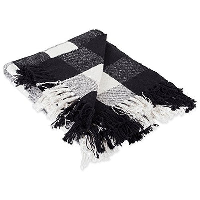 DII Buffalo Check Collection Rustic Farmhouse Throw Blanket with Tassles, 50x60, Black/White