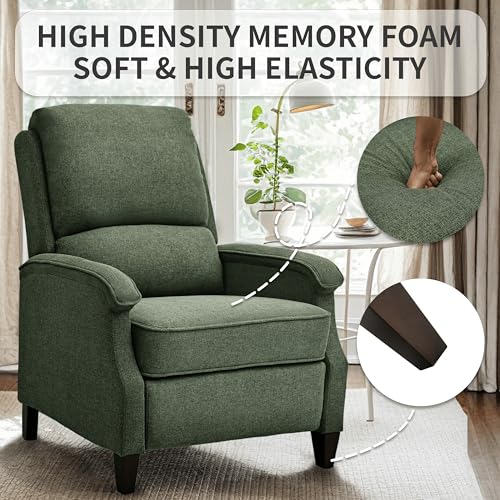 VKNOW Recliner Chair, Fabric Recliner with Soft Armrest, Home Theater Seating with Adjustable Push Back and Lumbar Support, Single Sofa for Adults, Lounge Chair for Living Room, Bedroom(Green)