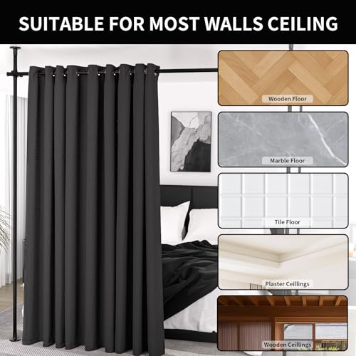 Room Divider, Curtain Rods No Drilling, Adjustable 48-120in (H) 30-140in(W) Tension Rods, Partition Hanging Room Dividers, Self Stand Curtain Divider for Room Separation (Black) necvha