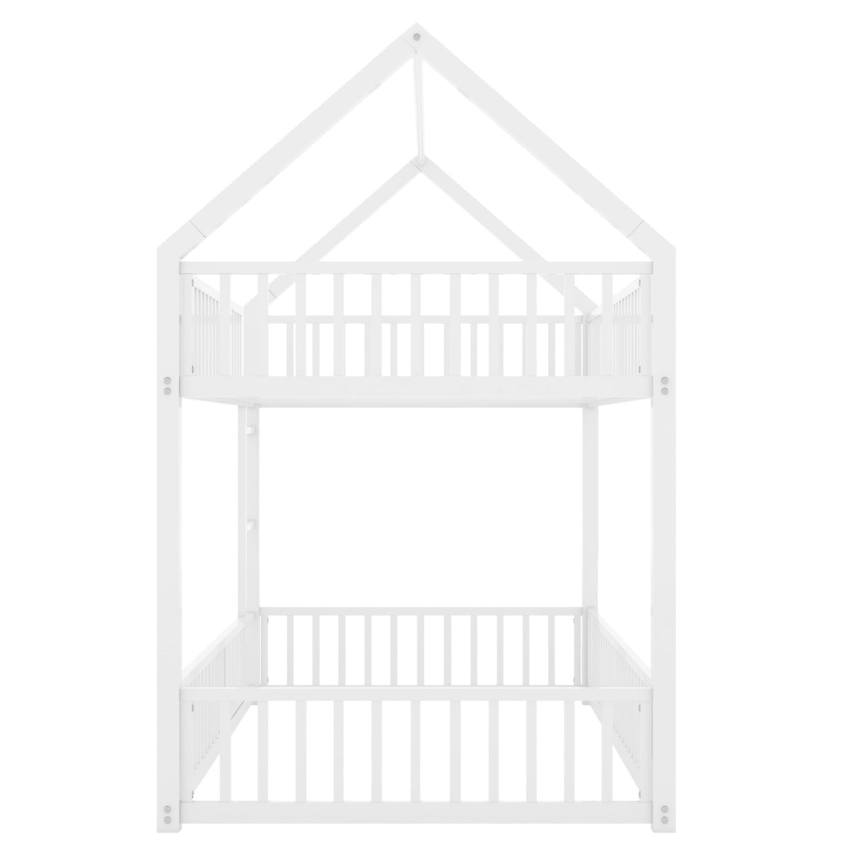 Bellemave Metal Bunk beds Twin Over Twin Size, Twin bunk beds with guardrail and Door for Kids, Floor bunk Bed, House bunk Bed for Kids,White Bellemave