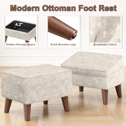 FAGAGA Ottoman Foot Rest, Footstool Ottoman with Adjustable Cover, Modern Foot Stool, Ottoman with Storage for Living Room, Bedroom, Dorm (Beige) FAGAGA