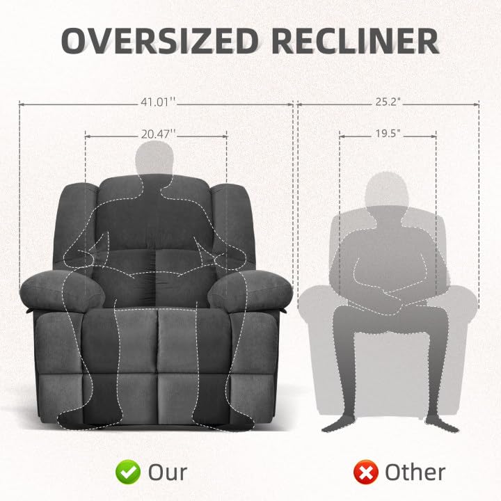 LPFLPF Oversized Recliner Chair,Wide Manual Recliner,Lounge Chair for Living Room,Theater Seating for Big Man, Grey LPFLPF