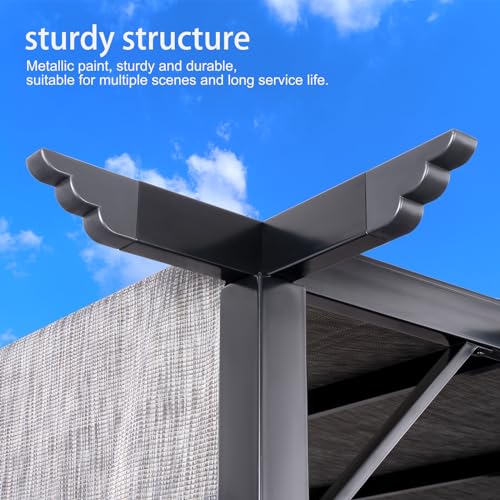 Backyard Expressions 12 x 9 Metal Flat Top Pergola with Adjustable Grey Sling Top BACKYARD EXPRESSIONS PATIO · HOME · GARDEN