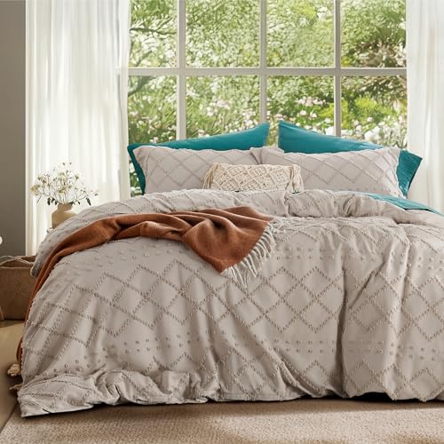 Bedsure Boho Duvet Cover King Size - Linen Breathable & Soft Boho Bedding, Machine Washable Comforter Cover for All Seasons, Includes 1 Duvet Cover 104"x90" with 2 Pillow Shams & Zipper Closure Bedsure