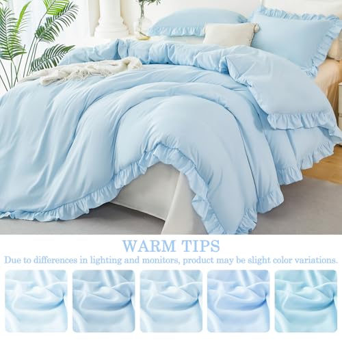 ZSYAYAHA Twin Size Duvet Cover Set Light Blue Ruffle Comforter Covet Set for Girls Kids Teens 3 Pieces Soft Microfiber Bedding Set All Seasons(Light Blue, Twin) ZSYAYAHA