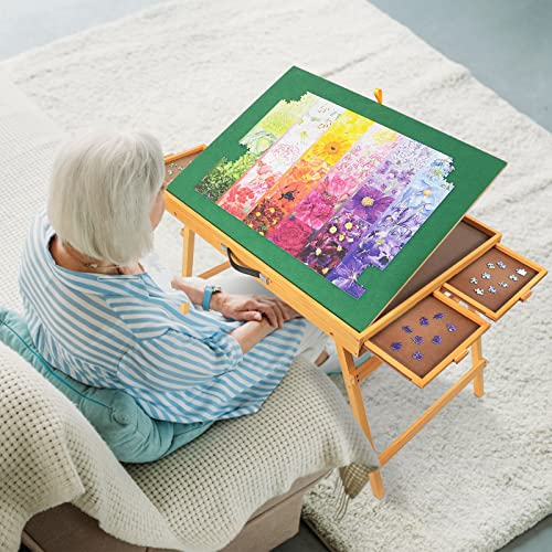 ALL4JIG Jigsaw Puzzle Table with Legs for 1500 Pieces, Firmer Adjustable Jigsaw Puzzle Board with 4 Drawers & Cover Birthday Gift for mom,25"x34"Portable Wooden Puzzle Table with Tilting for Adult ALL4JIG