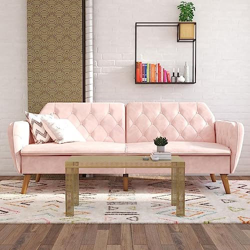 Novogratz Tallulah Memory Foam Futon, Convertible Couch, Pink Velvet Novogratz