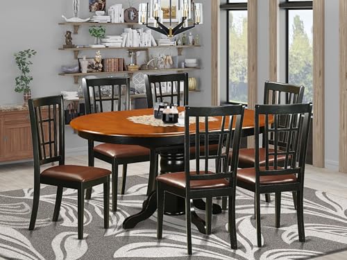 East West Furniture KENI7-BCH-LC 7 Piece Dining Room Furniture Set Consist of an Oval Kitchen Table with Butterfly Leaf and 6 Faux Leather Upholstered Chairs, 42x60 Inch, Black & Cherry East West Furniture