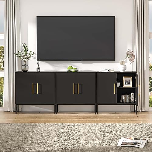 LYNSOM Set of 3 Accent Storage Cabinet with Doors and Adjustable Shelf, Freestanding Modern Sideboard Buffet Cabinet for Office, Dining Room, Living Room, Hallway, Black LYNSOM