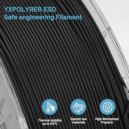 YXPOLYER ABS ESD Safe 3D Printing Filament 1.75mm 1kg Electrostatic Discharge Anti-Static ABS Engineering Industrial-Grade Filament for Electronics Industry with Heat-Resistant PC Spool yxpolyer