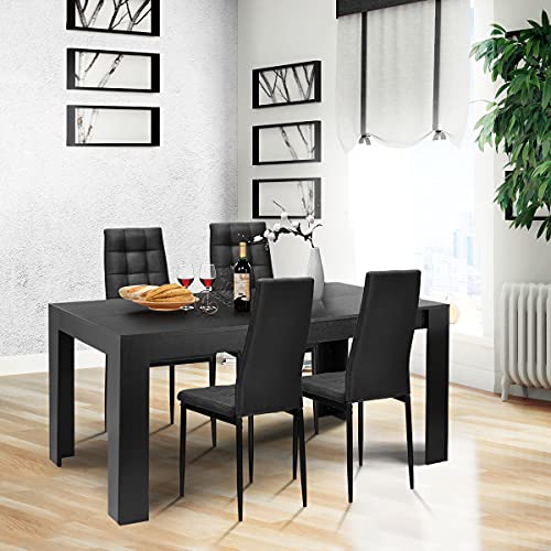 Giantex 5-Pieces Dining Table Set for 4, 63" Large Kitchen Table and 4 Fabric Dining Chairs with Padded Seat, High Backrest, Anti-Slip Foot Pad, Space-Saving Dinette Set for Restaurant Giantex