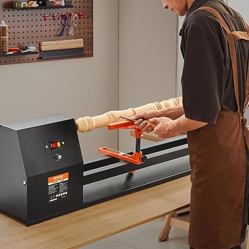 VEVOR Benchtop Wood Lathe, 14 in x 40 in, 0.5 HP 370W Power Wood Turning Lathe Machine, 4 Speed Adjustable 885/1245/1715/2425 RPM with Chisels Faceplate Plastic Handle Hex Wrench, for Woodworking VEVOR