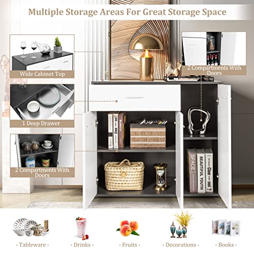 Giantex Buffet Cabinet with Storage, 3 Door Kitchen Cupboard with Large Drawer, Adjustable Shelf, Wood Kitchen Organizer, Entryway Console Table, Dining Room Furniture Giantex