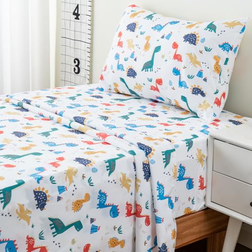 Bunnikins & Clover Kids Sheets Set Twin Size, Deep Pocket Twin Sheets Set Soft Printed Microfiber Dinosaur Toddler Bedding Set for Boys Girls Bunnikins & Clover