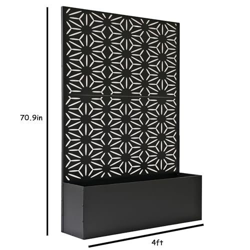 Oakland Living 6 ft. X 4 ft. Black Freestanding Metal Privacy Screen Room Divider with Flower Box Oakland Living