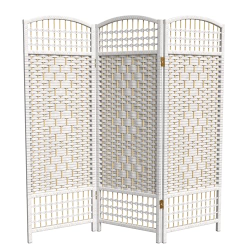 4 ft. Short Fiber Weave Folding Screen - White - 3 Panels Red Lantern