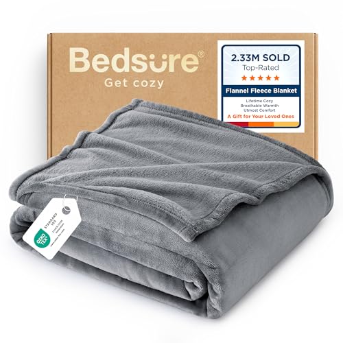 Bedsure GentleSoft Fleece Blanket Twin Size Grey - 300GSM Lightweight Plush Fuzzy Cozy Soft Warm Blanket for Bed, Sofa, Couch, Travel, Camping, 60x80 inches Bedsure