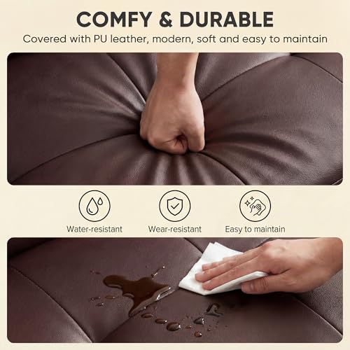 YESHOMY Modern Futon Sofa Bed, Convertible Futon Couch with Adjustable Backrest, Futon Loveseat Sleeper Sofa Bed with Armrest for Living Room, Small Spaces,PU Leather, Brown YESHOMY