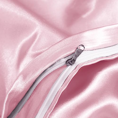 Horbaunal 5 Pieces Satin Duvet Cover Set Queen/Full Size Blush Pink Duvet Cover with Corner Ties & Zipper Closure, Luxury & Silky Bedding Set, 1 Duvet Cover and 4 Pillowcases (No Comforter) Horbaunal