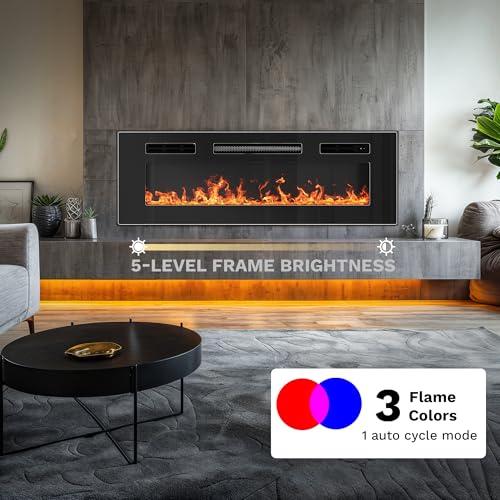 DWVO 36 Inches Electric Fireplace, Recessed or Wall Mounted, Fireplace Heater with Remote Control, Adjustable Temperature, 8H Timer, Adjustable Flame Color and Brightness, 120V 1500W, Crystal DWVO