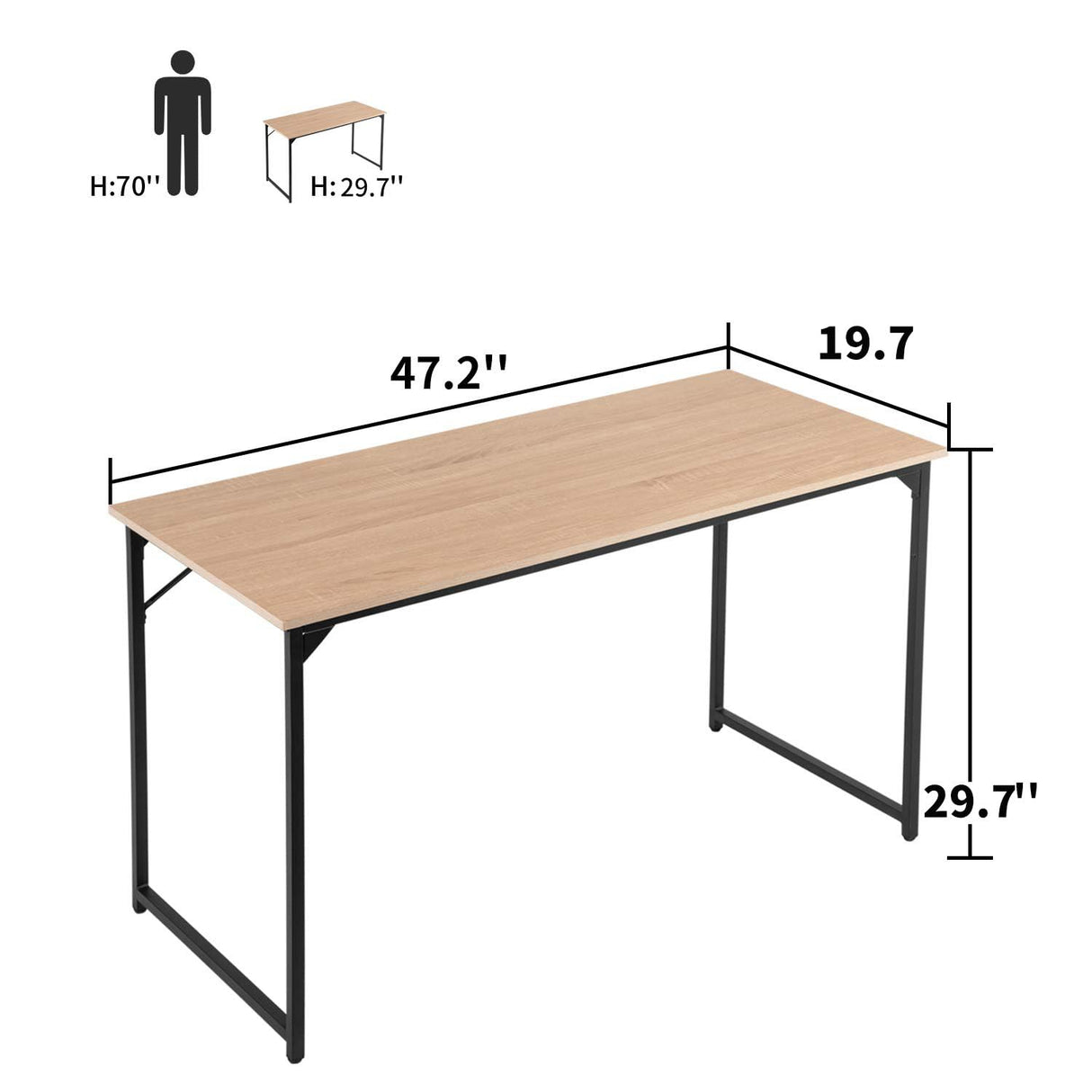 Computer Desk,47.2 inches Home Office Desk Writing Study Table Modern Simple Style PC Desk with Metal Frame,Nature BestOffice