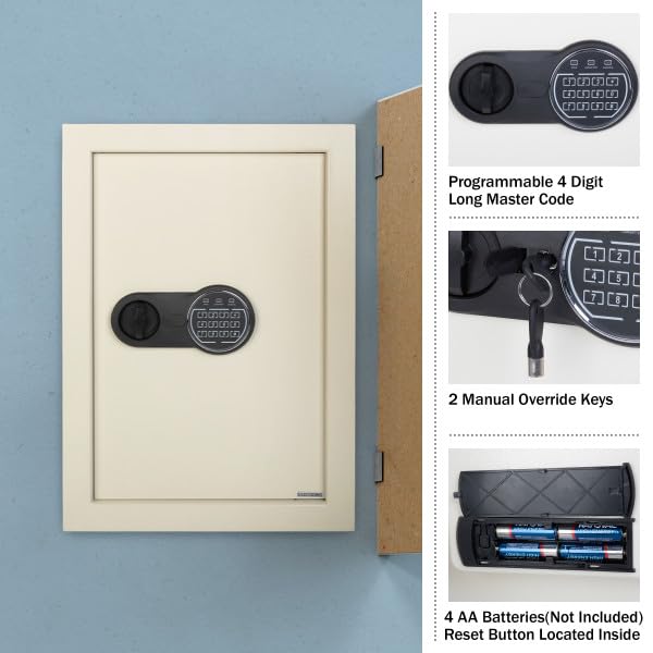 In-Wall Safe - Home or Business Safe with Keypad and 2 Manual Override Keys - Protects Cash, Jewelry, Passports, and More by Paragon Safes (Cream) Paragon Lock & Safe