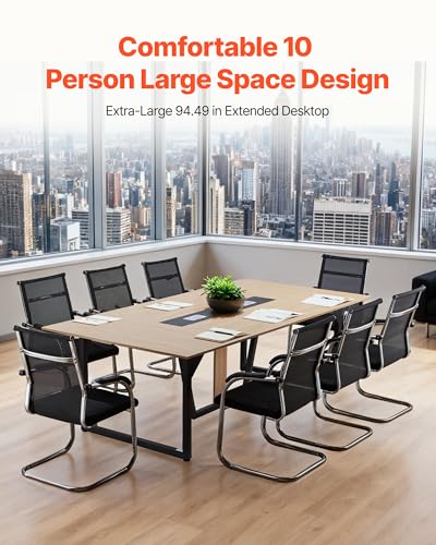 VEVOR Conference Table, 8 ft Office Meeting Table for 10 Person, Modern Rectangle Seminar Desk with Metal Legs, Large Meeting Desk Ideal for Office, Boardroom, Conference Room, Easy Assembly, Brown VEVOR