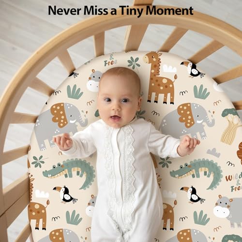 Unnivoll Baby Bassinet Sheets Girl Boy, Fitted Bassinet Sheet Set 3 Pack Bassinet Mattress Sheets Universal Fit for Rectangle, Round, Oval, Hourglass Mattress, Soft Breathable Green & Apricot Lion Unnivoll