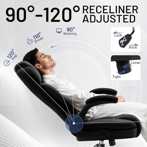 AreShark Ergonomic Office Chair with High Back Headrest, PU Leather Executive Desk Chair - Padded Flip-Up Armrests, Lumbar Support, Swivel Computer Chair for Home Office & Gaming, Black AreShark
