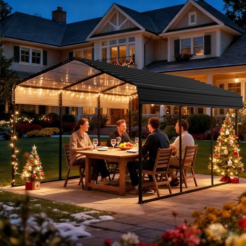 Big RED 10X15FT Metal Carport, Heavy Duty Steel Carport, Portable Garage with Enhanced Metal Frame, Outdoor Car Shelter for Car and Tractors BIG RED
