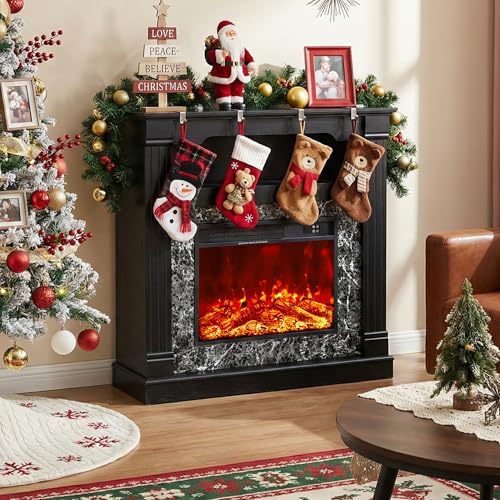 40" H Electric Fireplace with Mantel, 23" 4800 BTU Freestanding Electric Fireplace for Small to Medium Rooms, Heating to 60-99°F, LED Flame, Overheat Protection, Remote Control, Black Wood Grain ViridKnot