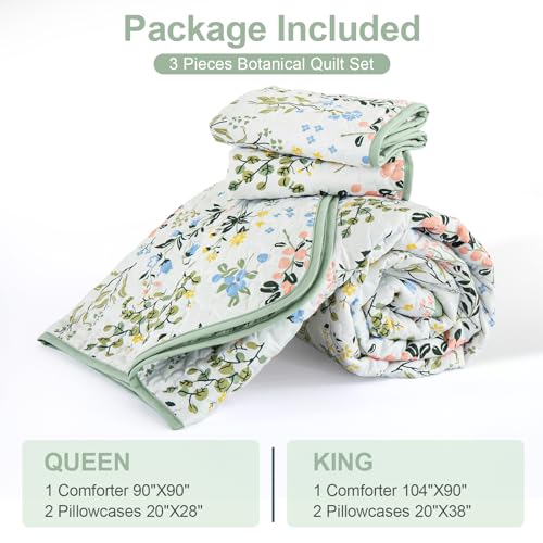 Anibedding Floral Quilt Set Twin Size,2 Pieces Flower Parrten Bedspread Coverlet,Garden Style Soft Lightweight Micorfiber Bedding Set with 1 Pillowcases for All Seaaon(68"×86",Green) Anibedding