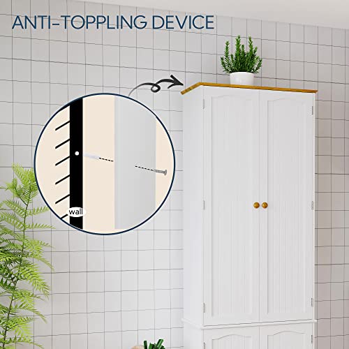 Yusong 72'' Tall Kitchen Pantry Cabinet, Freestanding Storage Cabinet with Doors and Shelves, Wooden Food Pantry Farmhouse Cupboard Buffet for Kitchen Dining Living Room, White Honey Yusong