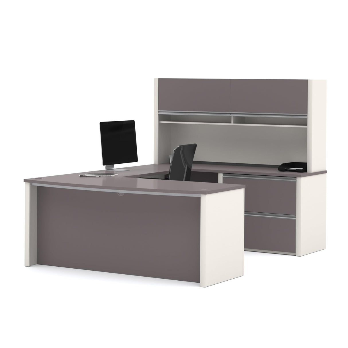 BESTAR Connexion U-Shaped Workstation with Two Oversized Pedestals, Slate/Sandstone Bestar
