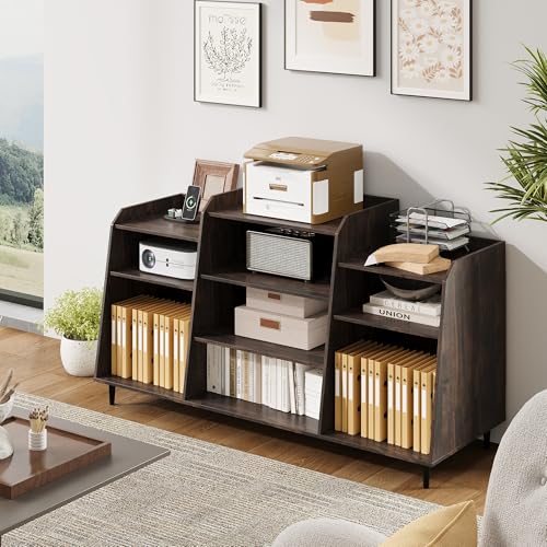 Rresyet 55" Record Player Stand with Charging Station, 4-Tier Vinyl Record Storage Cabinet with Divided Shelves, Adjustable Shelf,Large Capacity Storage for Music Room Living Room Rresyet