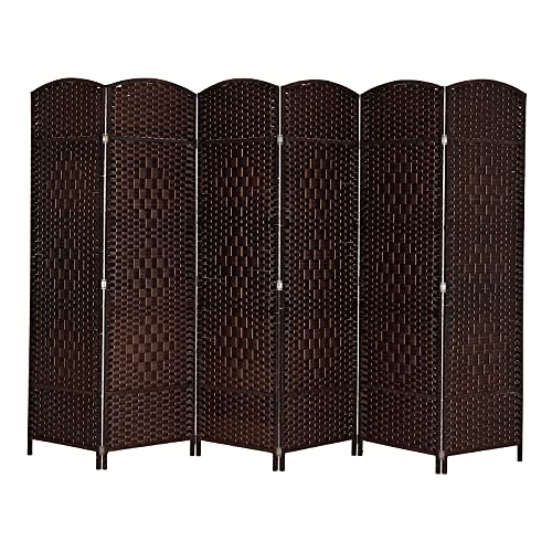VINGLI 6-Panels Tall Rattan Room Divider, 6 FT Folding Privacy Screen, Indoor Partition Wall Dividers, Freestanding Hinged Space Separator (Dark Brown) VINGLI