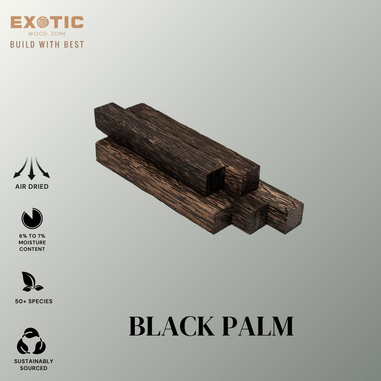 Exotic Wood Zone Black Palm Pen Blank, Wood Turning Supplies - Pen Making Material (3/4" x 3/4" x 6", 20 Pack) Exotic Wood Zone