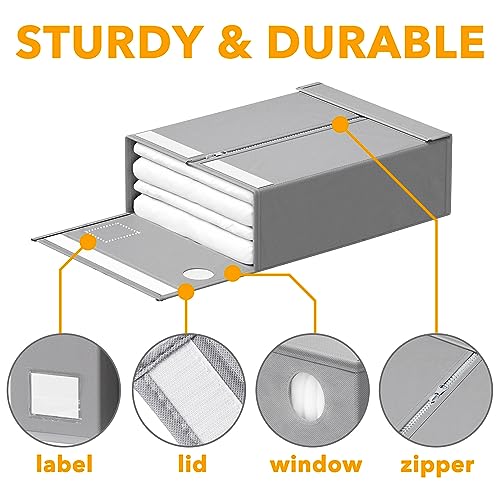 SpaceAid 4 Pack Bed Sheet Organizers and Storage, Foldable Organizer for Linen Closet, Sheets Set Folder Keeper with Window XL (Queen & King Size) Organizing Bedding Container, Gray 91ZDSN-SL01-G4 SpaceAid