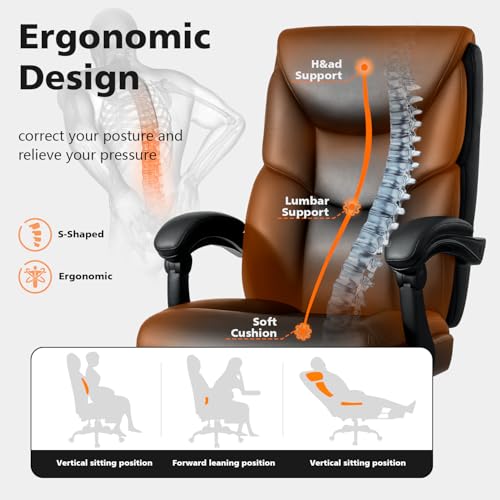 WAILOR 400lbs Office Chair with Foot Rest, Reclining Big and Tall Office Chair with Lumbar Support Spring Cushion, High Back PU Leather Computer Chair,Comfy Desk Chair for Home Office WAILOR