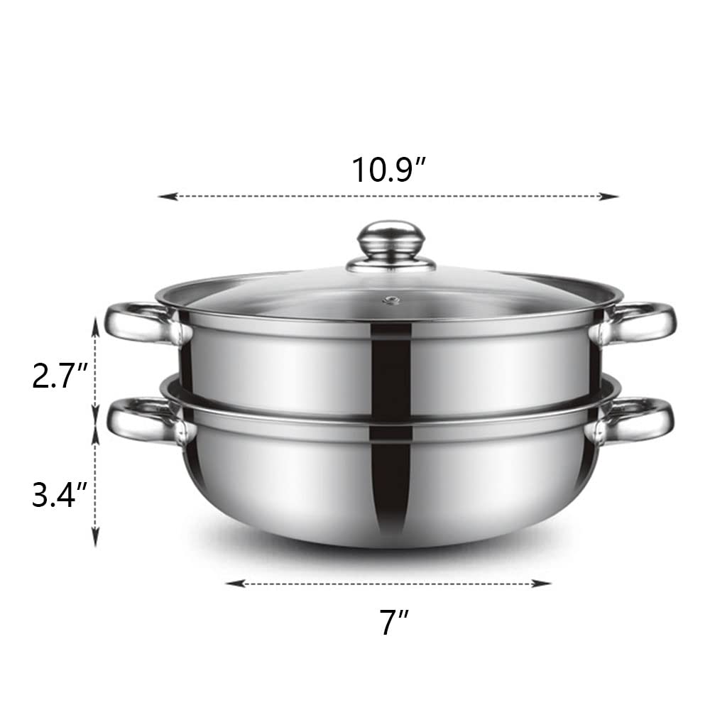 Steamer Pot for Cooking 11 inch Steamer Pot 2-tier Multipurpose 18/10 Stainless Steel Steam Pot Cookware with Lid for Vegetable, Dumpling, Stock, Sauce, Food Lcilent