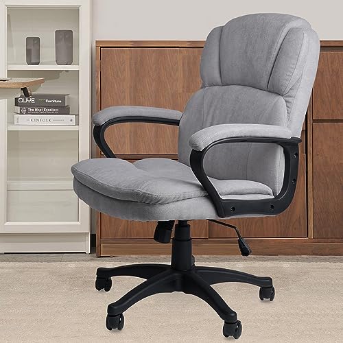 CLATINA Ergonomic Executive Cloth Office Chair, Fabric Desk Chair with Upholstered Swivel Adjustable Height Thick Padding Headrest and Armrest for Home Office Grey CLATINA