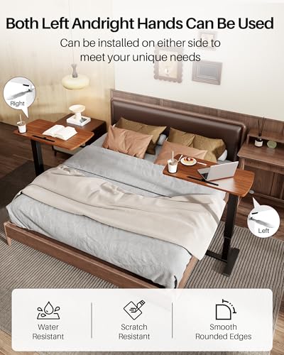 Hovadova Foldable Overbed Table with Wheels, Pneumatic Adjustable Overbed Bedside Table, Mobile Standing Desk, Hospital Bed Tables Over The Bed, Rolling Laptop Desk with Casters for Home Office Hovadova