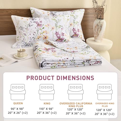 Lady Ann Wild Floral Printed Bed Quilt Sets Queen 100% Cotton Yellow Flower Botanical Pattern Bedding, Vintage Lightweight Coverlet Ultra Soft Bedspread Set with Pillow Shams for All Season, 3 PCS Lady Ann
