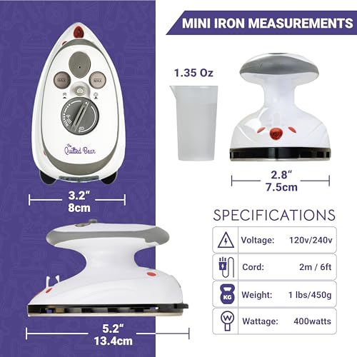 The Quilted Bear Mini Steam Iron - Lightweight Mini Travel Iron for Effortless Quilting & Wrinkle-Free Clothes with Hard Shell Case - Travel Steamer Craft Press for Clothes & Crafts (Black) The Quilted Bear